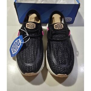 Hey Dude NWT Sirocco W Sport Stripe Black Pink Knit Sneakers Womens Size W9